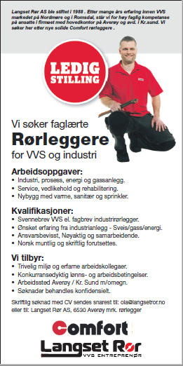 Rorlegger Stilling Ledig